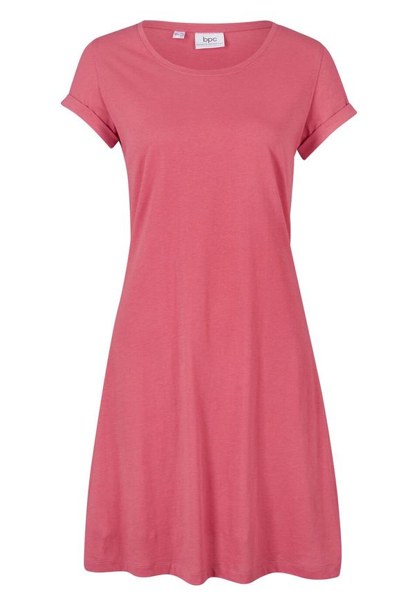 Sukienka shirtowa, krótki rękaw bonprix dymny malinowy. Kolor: różowy. Materiał: bawełna. Długość rękawa: krótki rękaw