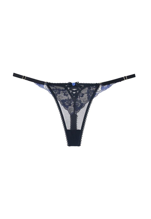 Intica - Stringi koronkowe biodrówki elegancka bielizna z delikatną koronką Paolina. Kolor: niebieski. Materiał: koronka. Długość: długie. Wzór: koronka