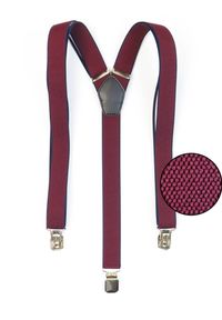 Modini - Bordowe szelki unisex z granatowymi kontrastami X24. Kolor: wielokolorowy, czerwony, niebieski. Materiał: skóra, guma #1