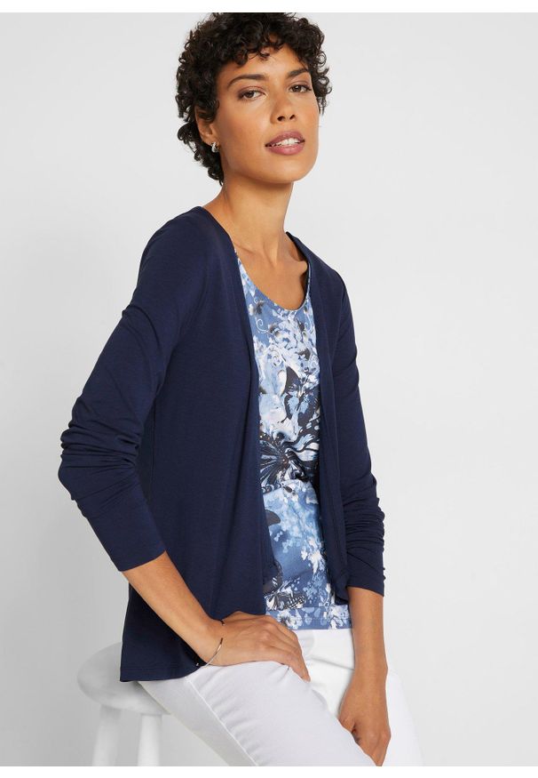 bonprix - Shirt 2 w 1 z nadrukiem. Kolor: niebieski. Wzór: nadruk