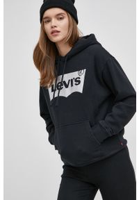 Levi's® - Levi's Bluza bawełniana damska kolor czarny z kapturem z nadrukiem. Okazja: na spotkanie biznesowe. Typ kołnierza: kaptur. Kolor: czarny. Materiał: bawełna. Wzór: nadruk. Styl: biznesowy