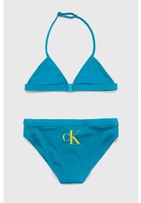 Calvin Klein Jeans dwuczęściowy strój kąpielowy dziecięcy kolor niebieski. Kolor: niebieski. Materiał: włókno, dzianina #4