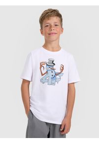 4f - 4F T-shirt regular z nadrukiem świątecznym chłopięcy - biały 146 (10-11 lat). Kolor: biały. Materiał: dresówka, materiał, jeans, bawełna. Wzór: nadruk. Sezon: lato. Styl: wizytowy #1