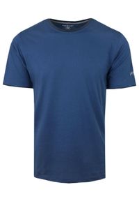 Prosty T-Shirt Męski z Lamówką na Dekolcie - Pako Jeans - Niebieski. Okazja: na co dzień. Kolor: niebieski. Materiał: bawełna. Styl: casual #1