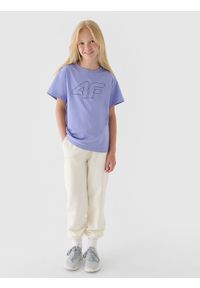 4f - 4F T-shirt z nadrukiem dziewczęcy - niebieski 128 (7-8 lat). Okazja: na co dzień. Kolor: niebieski. Materiał: dzianina, jersey, bawełna. Długość rękawa: krótki rękaw. Długość: krótkie. Wzór: nadruk. Sezon: lato. Styl: casual, klasyczny, sportowy #2