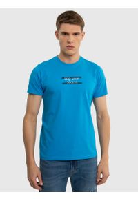 Big-Star - Koszulka męska z nadrukiem niebieska Relef 401. Okazja: na co dzień. Kolor: niebieski. Materiał: dzianina, jeans, skóra. Wzór: nadruk. Styl: wakacyjny, casual, klasyczny #4