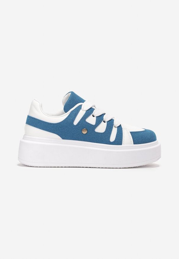 Born2be - Biało-Niebieskie Sneakersy na Platformie Revin. Kolor: biały. Obcas: na platformie