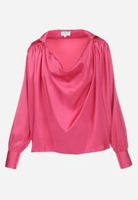 Born2be - Różowa Bluzka z Lejącym Dekoltem Somara. Kolor: różowy. Materiał: satyna, tkanina. Długość: długie. Styl: elegancki #6
