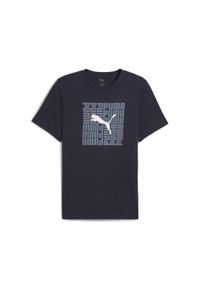 Puma - Męska koszulka o kwadratowym kroju z grafiką PUMA New Navy Blue. Kolor: niebieski. Sport: fitness