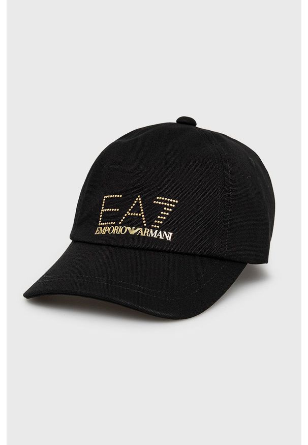 EA7 Emporio Armani czapka bawełniana 285559.2R104 kolor czarny z aplikacją. Kolor: czarny. Materiał: bawełna. Wzór: aplikacja