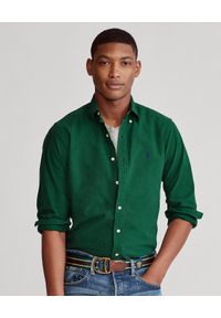 Ralph Lauren - RALPH LAUREN - Zielona koszula Oxford Classic Fit. Okazja: na co dzień. Typ kołnierza: polo. Kolor: zielony. Materiał: jeans, bawełna. Wzór: haft. Styl: casual