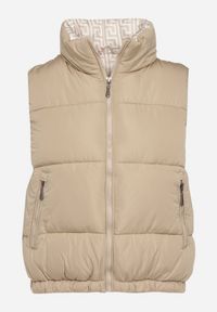 Born2be - Ciemnobeżowa Pikowana Kamizelka z Ozdobną Podszewką Olianela. Okazja: na co dzień, na spacer. Kolor: beżowy. Materiał: jeans. Wzór: aplikacja. Styl: casual, elegancki #5