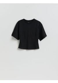 Reserved - Taliowany t-shirt - czarny. Kolor: czarny. Materiał: dzianina, bawełna. Styl: klasyczny #1