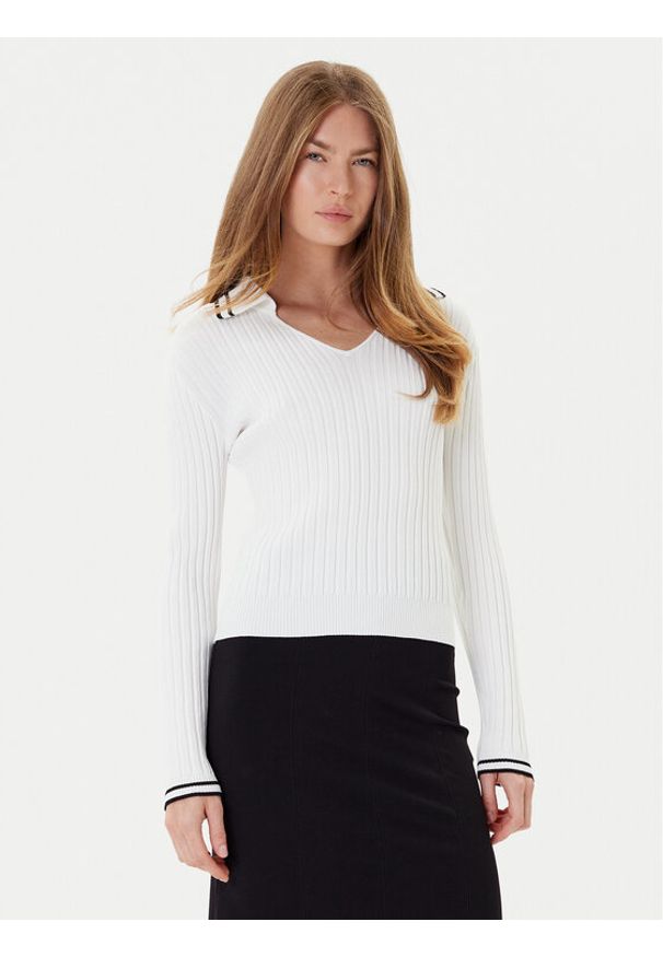 Pinko - PINKO Sweter Linosa 105418 A2PS Biały Regular Fit. Kolor: biały. Materiał: syntetyk