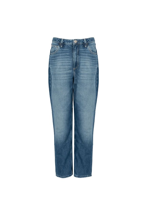 Guess Jeansy Mom Fit | W2RA21D3Y0V | Kobieta | Niebieski. Okazja: na co dzień. Stan: podwyższony. Kolor: niebieski. Długość: do kostek. Wzór: aplikacja. Styl: retro, elegancki, vintage, casual