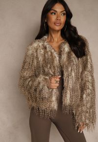 Renee - Brązowa Kurtka Futerko Ozdobione Cieniowaniem Tusirra. Kolekcja: plus size. Kolor: brązowy. Materiał: futro. Wzór: aplikacja. Styl: elegancki #3