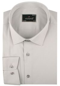 Męska Koszula Wizytowa, Taliowany Krój - Victorio - Jasny Popiel. Materiał: poliester, elastan, bawełna. Styl: wizytowy #3