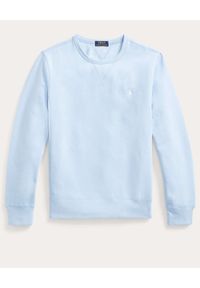 Ralph Lauren - RALPH LAUREN - Niebieska bluza z logo. Typ kołnierza: bez kaptura, polo. Kolor: niebieski. Materiał: prążkowany. Długość rękawa: długi rękaw. Długość: długie. Wzór: aplikacja