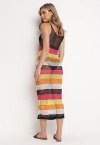 Born2be - Wielokolorowa Ażurowa Sukienka Narzutka na Ramiączkach Eyvi. Kolor: żółty. Materiał: tkanina. Długość rękawa: na ramiączkach. Wzór: ażurowy. Długość: midi #2