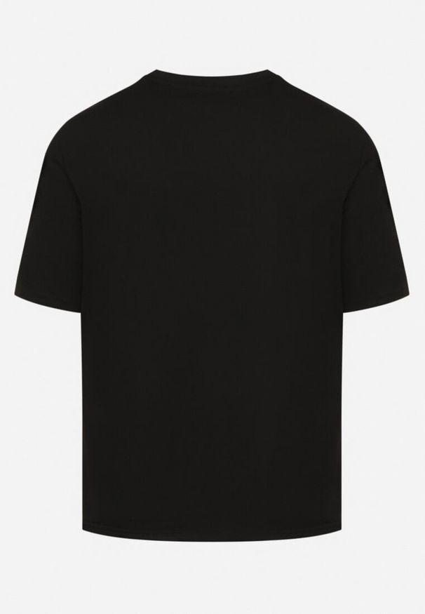 Born2be - Czarny Bawełniany T-shirt Ozdobiony Nadrukiem Nartzedi. Okazja: na co dzień. Kolor: czarny. Materiał: bawełna. Wzór: aplikacja, nadruk. Styl: casual