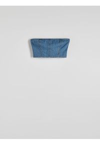 Reserved - Jeansowy top bandeau - granatowy. Kolor: niebieski. Materiał: jeans. Długość: krótkie #1
