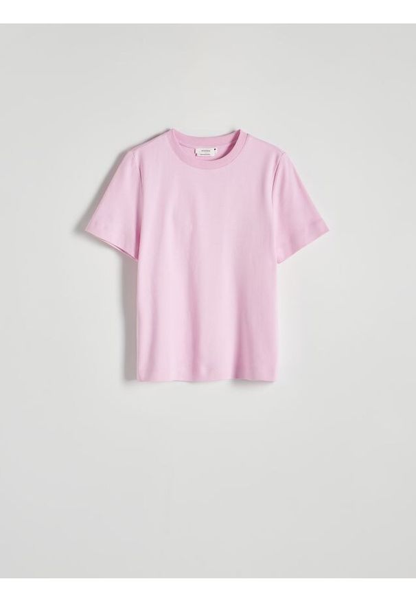 Reserved - T-shirt regular z merceryzowanej bawełny - różowy. Kolor: różowy. Materiał: bawełna