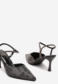 Renee - Czarne Sandały Slingback na Szpilce ze Szpiczastym Noskiem z Cyrkoniami Dimena. Okazja: na co dzień. Nosek buta: szpiczasty. Kolor: czarny. Materiał: jeans. Obcas: na szpilce. Styl: wizytowy, casual #5