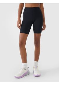 4f - 4F Legginsy kolarki treningowe damskie - czarne M. Kolor: czarny. Materiał: dzianina, włókno, poliester, materiał, elastan. Wzór: gładki, ze splotem, jednolity. Sport: fitness