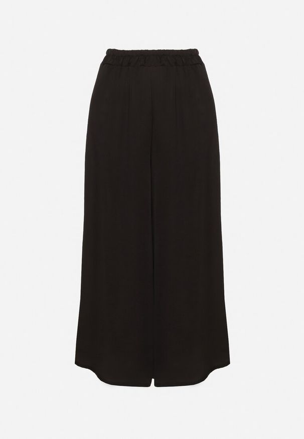 Born2be - Czarne Szerokie Spodnie z Wiskozy z Wysokim Stanem Rissalie. Okazja: na co dzień. Stan: podwyższony. Kolor: czarny. Materiał: wiskoza. Długość: długie. Styl: casual, klasyczny, elegancki