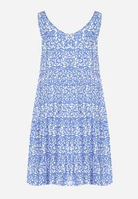 Born2be - Niebieska Bawełniana Sukienka o Rozkloszowanym Kroju z Geometrycznym Wzorem Natiriana. Kolor: niebieski. Materiał: bawełna. Wzór: geometria. Sezon: lato. Typ sukienki: sportowe. Styl: elegancki, sportowy #4