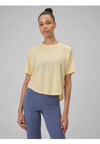 4f - 4F Koszulka do jogi regular szybkoschnąca damska - żółta XL. Kolor: żółty. Materiał: dzianina, skóra, materiał. Wzór: gładki. Sport: joga i pilates #2