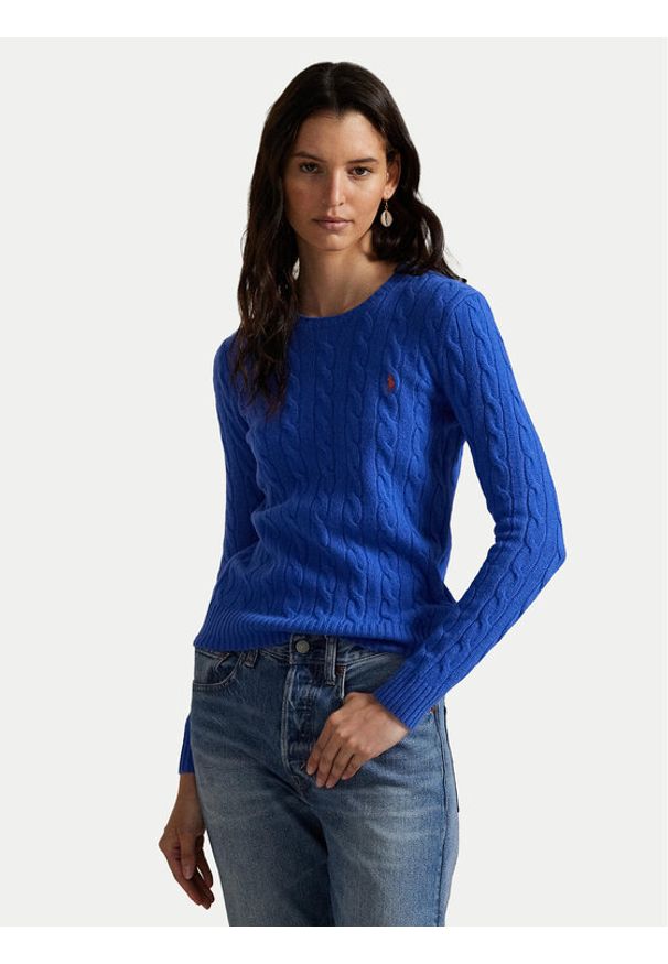 Polo Ralph Lauren Sweter 211971865006 Niebieski Slim Fit. Typ kołnierza: polo. Kolor: niebieski. Materiał: wełna