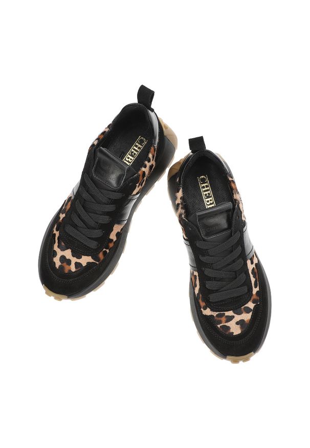 CheBello - Panterka Sneakersy Chebello Eleganckie Obuwie Damskie Premium. Okazja: na co dzień. Kolor: brązowy. Materiał: materiał, skóra ekologiczna, guma. Wzór: motyw zwierzęcy. Styl: elegancki