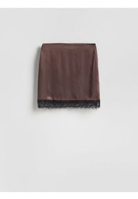 Reserved - Spódnica mini z wiskozy - ciemnobrązowy. Kolor: brązowy. Materiał: wiskoza