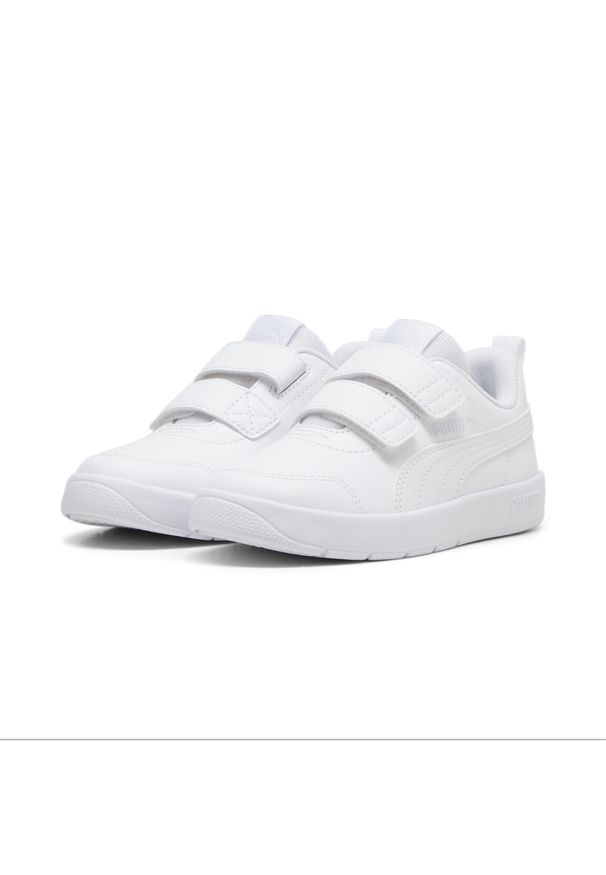 Puma - Dziecięce sneakersy Courtflex V3 PUMA White Silver Mist Gray. Kolor: biały, szary, wielokolorowy. Materiał: materiał, syntetyk
