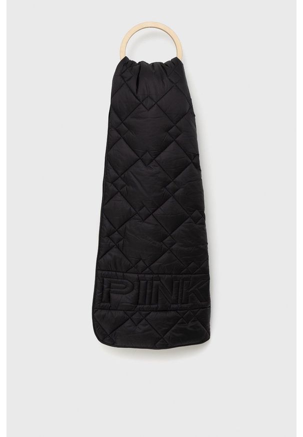 Pinko szalik damski kolor czarny gładki. Kolor: czarny. Materiał: tkanina. Wzór: gładki