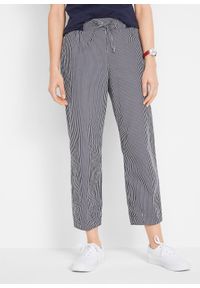 bonprix - Spodnie z materiału z lnem, dł. 7/8. Stan: podwyższony. Kolor: niebieski. Materiał: len, materiał #1