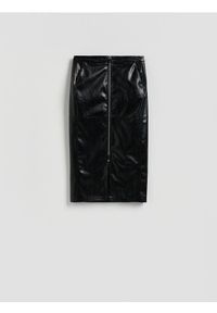 Reserved - Spódnica midi z suwakiem - czarny. Kolor: czarny. Materiał: skóra #1