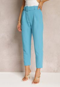 Renee - Niebieskie Spodnie z Paskiem Eudeaa. Kolor: niebieski. Materiał: materiał. Długość: długie. Wzór: jednolity. Styl: elegancki #1
