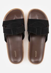 Born2be - Czarne Klapki VICES z Przeplatanymi Paskami Anreene. Okazja: na co dzień. Kolor: czarny. Materiał: len. Wzór: paski. Styl: casual, klasyczny, elegancki #8