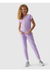 4f - T-shirt gładki dziewczęcy. Kolor: fioletowy. Materiał: bawełna. Wzór: gładki