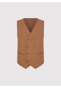 Pako Lorente - PAKO LORENTE - Ruda dwurzędowa kamizelka męska. Okazja: na co dzień. Kolor: brązowy. Materiał: poliester, wiskoza, elastan. Wzór: gładki. Styl: casual #5