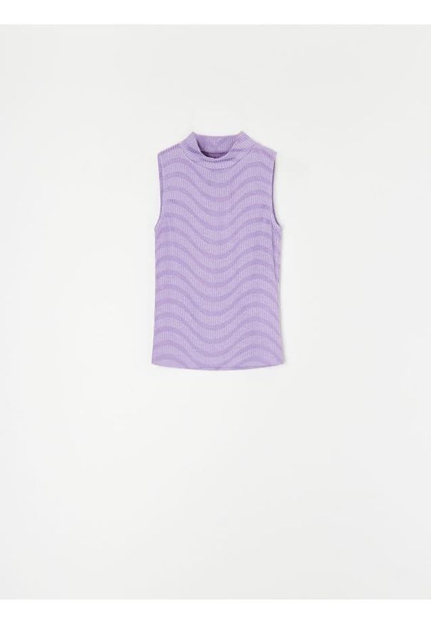 Sinsay - Prążkowana bluzka bez rękawów z półgolfem - fioletowy. Kolor: fioletowy. Materiał: prążkowany. Długość rękawa: bez rękawów