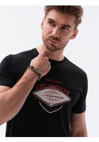 Ombre Clothing - T-shirt męski z nadrukiem S1434 V-21C - czarny - XXL. Kolor: czarny. Materiał: bawełna. Wzór: nadruk