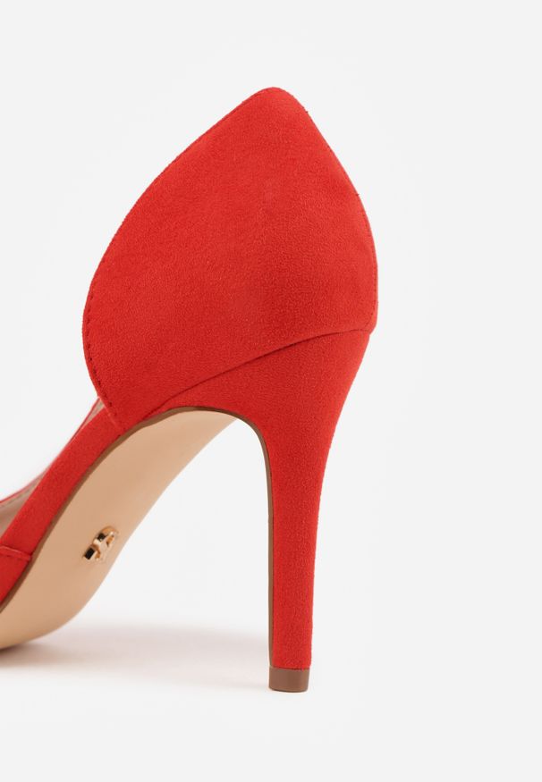 Renee - Czerwone Szpilki Vices z Wkładką ze Skóry Naturalnej Ozdobione Wycięciem Oliritia. Okazja: na co dzień. Kolor: czerwony. Materiał: skóra. Wzór: aplikacja. Obcas: na szpilce. Styl: casual