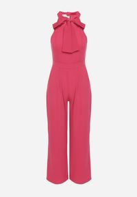 Born2be - Fuksjowy Kombinezon Bez Rękawów z Ozdobnym Wiązaniem i Szerokimi Nogawkami Silarine. Okazja: na co dzień. Kolor: różowy. Materiał: jeans. Długość rękawa: bez rękawów. Styl: klasyczny, casual, elegancki, sportowy #5