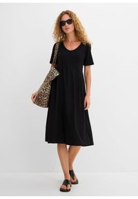 bonprix - Sukienka midi z bawełnianego dżerseju. Kolor: czarny. Materiał: jersey, bawełna. Długość: midi #2