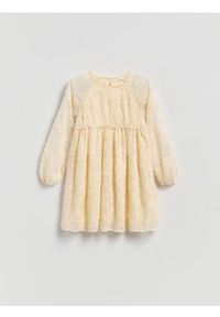 Reserved - Sukienka z cekinami - kremowy. Kolor: kremowy. Materiał: dzianina #1