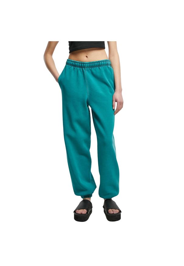 Damskie spodnie z wysoką talią Urban Classics Stone Washed. Stan: podwyższony. Kolor: zielony. Długość: długie