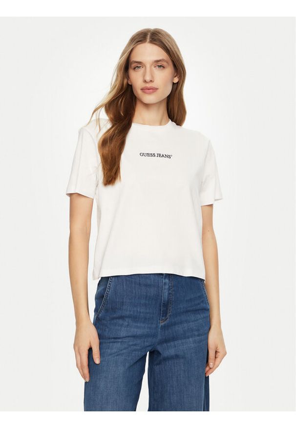 Guess Jeans T-Shirt W5RI42 K8HM0 Biały Regular Fit. Kolor: biały. Materiał: bawełna